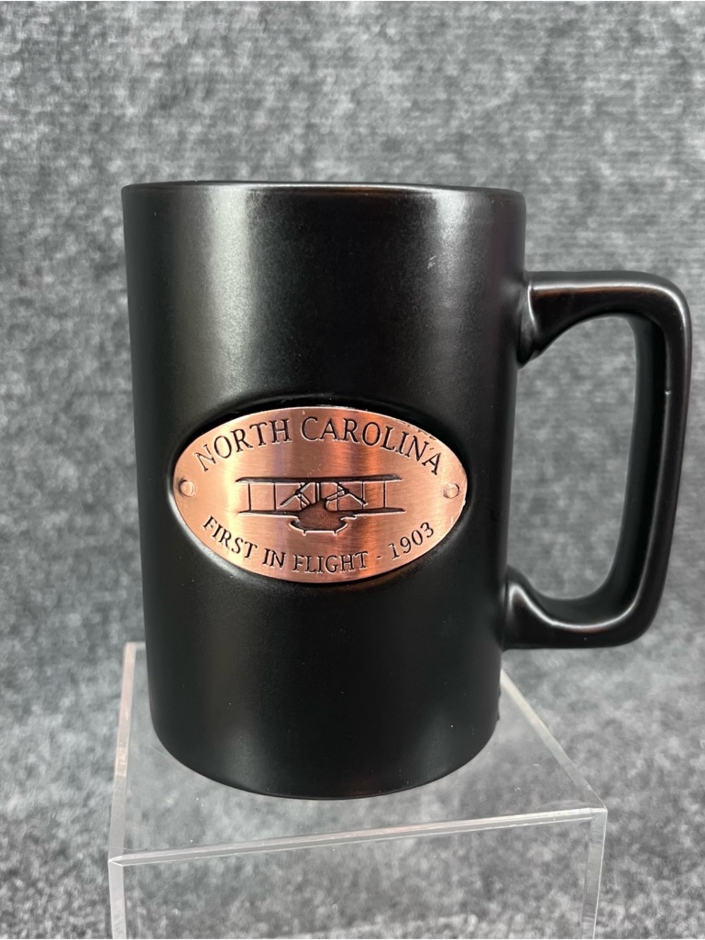 North Carolina First In Flight 1903 Medallion Mug Cup Matte Black Copper 16oz